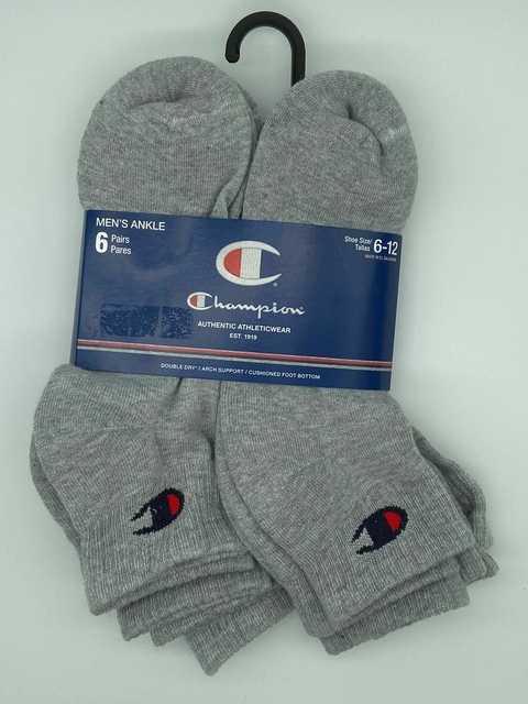 CALCETINES CHAMPION GRIS AL TOBILLO 6 PACK