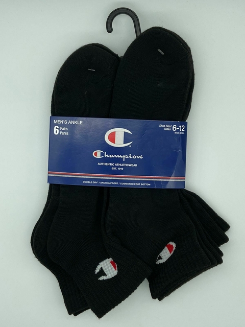 CALCETINES CHAMPION NEGROS AL TOBILLO 6 PACK