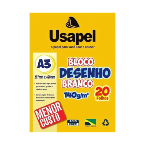 Bloco Desenho A-3 com 20fls 140g/m² - Usapel