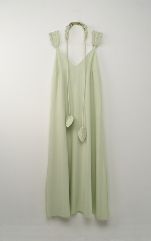 VESTIDO MIDI ALCAS E CINTO FOLHA ELISE