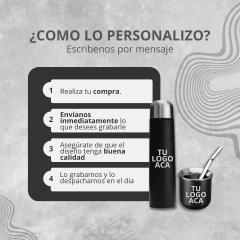 Imagen de Combo Termo Bala 500ml + Mate + Bombilla Personalizado Negro