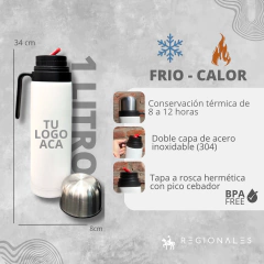 Set Matero Completo Termo Manija 1L Mate Yerb Azuc Bombilla Blanco Personalizado