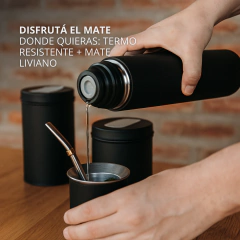 Combo Termo Bala 500ml + Mate + Bombilla Personalizado Negro - comprar online