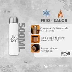 Combo Termo Bala 500ml + Mate + Bombilla Personalizado Blanco - tienda online