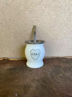 Mate Blanco de Acero Grabado + Bombilla - comprar online