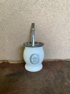Mate Blanco de Acero Grabado + Bombilla - comprar online