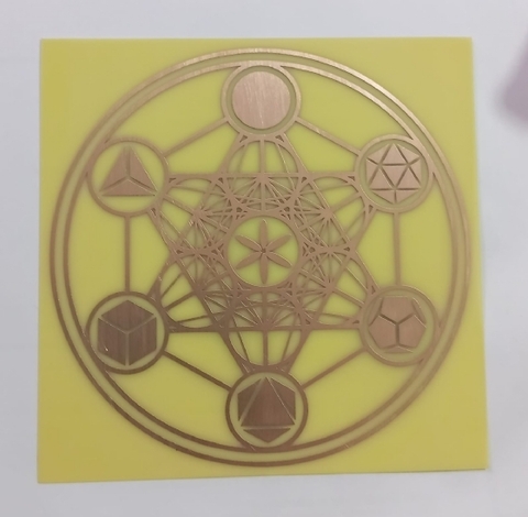 Cubo de Metatron com sólidos de Platão - gráfico em cobre - placa radionica radiestesia