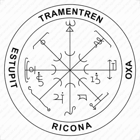 Pantáculo para fazer fugir os feiticeiros - Placa Radionica - gráfico - radiestesia