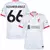 Camisa do Liverpool II 24/25 de A. Arnold, branca, com número 66 e detalhes em vermelho. Camisa liverpool personalizada com nome e número do jogador alexander arnold
