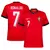 Camisa de futebol masculina da seleção de Portugal, versão torcedor, na cor vermelha, com o nome "RONALDO" e número 7 nas costas. camisa de portugal personalizada com nome e número do jogador cr7