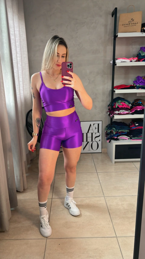 Shorts Liso Feel Rib - Roxo Astral Brilho