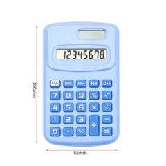 Calculadora solar mini de 8 dígitos en color azul, con pantalla digital y botones numéricos.