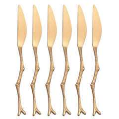 Set 6 Cuchillo Chico Untador Copetin Acero Inox Dorado