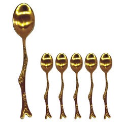 6 Cucharitas Te Doradas Acero Inox Cafe Postre Diseño Hojas - tienda online