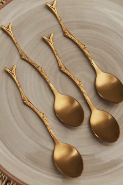 6 Cucharitas Te Doradas Acero Inox Cafe Postre Diseño Hojas - comprar online