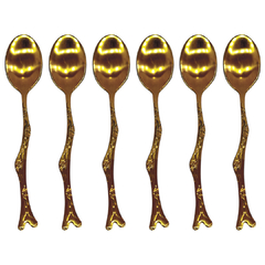 6 Cucharitas Te Doradas Acero Inox Cafe Postre Diseño Hojas en internet
