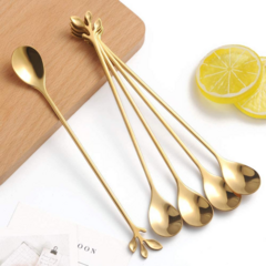 Juego de 6 cucharas de té o cafe doradas de mango largo - comprar online