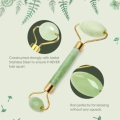Masajeador Doble Piedra Jade Real Rodillo Facial Corporal