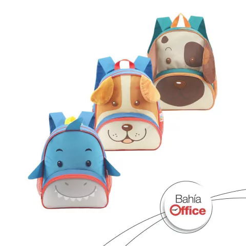 Mochilas de animales con diseño de perro, tiburón y otro perro, ideales para niños.