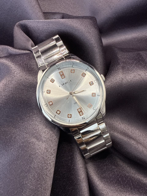Relógio lince fundo branco com zircônia - comprar online