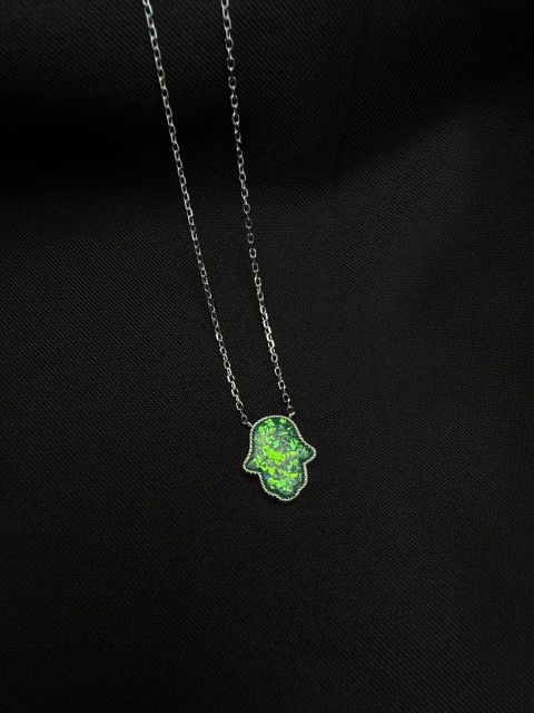 Colar mão de Fátima em resina verde - comprar online