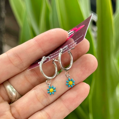 Aros argolla acero flores colores