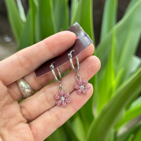 Aros argolla flor strass