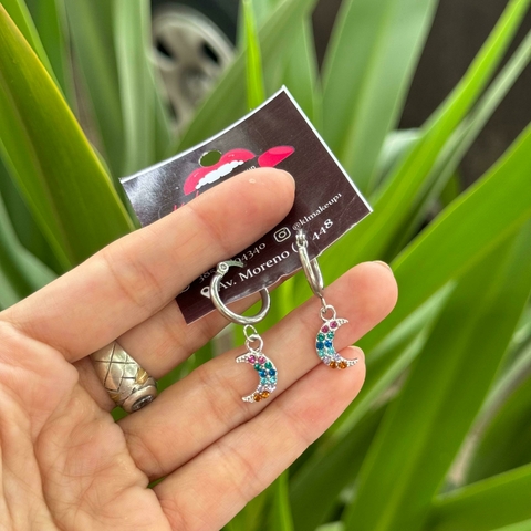 Aros argolla luna/estrella/corazon strass