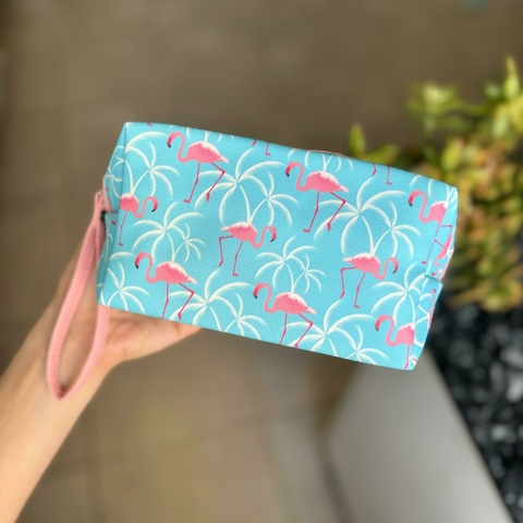 Porta cosmeticos flamenco fondo celeste