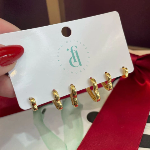 Trio de Brincos Corações Liso - comprar online