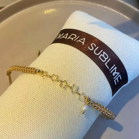 Tornozeleira Maria Sublime Corrente de Estrelas com Pérola Macramê