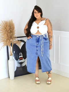 Saia jeans Sara - Jacqueromodas Plus Size - As Melhores Peças no Plus Size