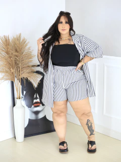 Conjunto listrado shorts Anne - Jacqueromodas Plus Size - As Melhores Peças no Plus Size