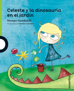 Celeste y la dinosauria en el jardín