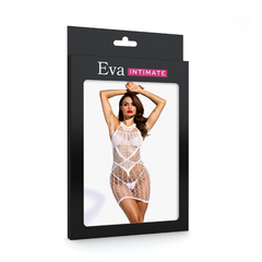 Mini Vestido Sensual Branco em Renda e Arrastão sem Manga - Eva Intimate na internet