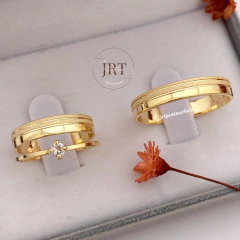 Par Aliança Ômega Ouro10k- 3MM + Solitario valentine - comprar online