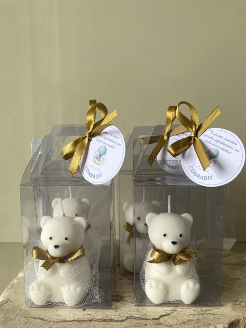 VELA URSINHO NA MALETINHA DE ACETATO+ ADESIVO OU TAG (unidade )