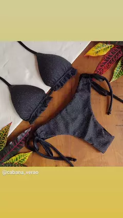 Biquini cortininha laço preto brilho -