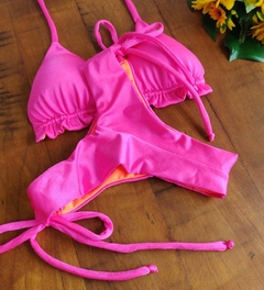 Biquini cortininha laço pink
