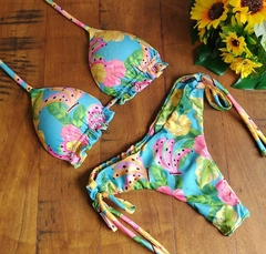 Biquini cortininha banana rosa