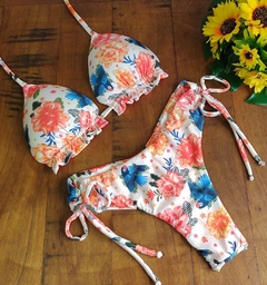 Biquini cortininha arara azul