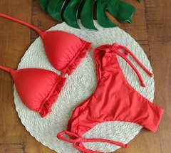 Biquini cortininha laço laranja escuro