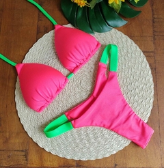 Biquini microfio rosa chicle com verde - comprar online