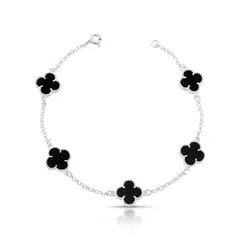 Pulseira 5 Trevos Preto Resinado Prata 925