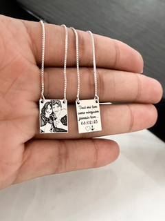 ESCAPULÁRIO RETANGULAR FOTO E FRASE PERSONALIZADO PRATA 925 - comprar online