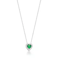 COLAR CORAÇÃO CRAVEJADO VERDE DE PRATA