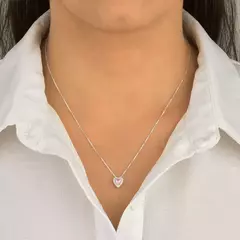 COLAR CORAÇÃO CRAVEJADO ROSA DE PRATA - Gra Pratas - Atacado 
