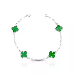 Pulseira 4 Trevos Verde Resinado Prata 925