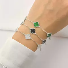 Pulseira 5 Trevos Preto Resinado Prata 925 na internet