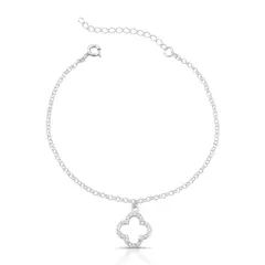 Pulseira Trevo Vazado Cravejado de Prata - comprar online